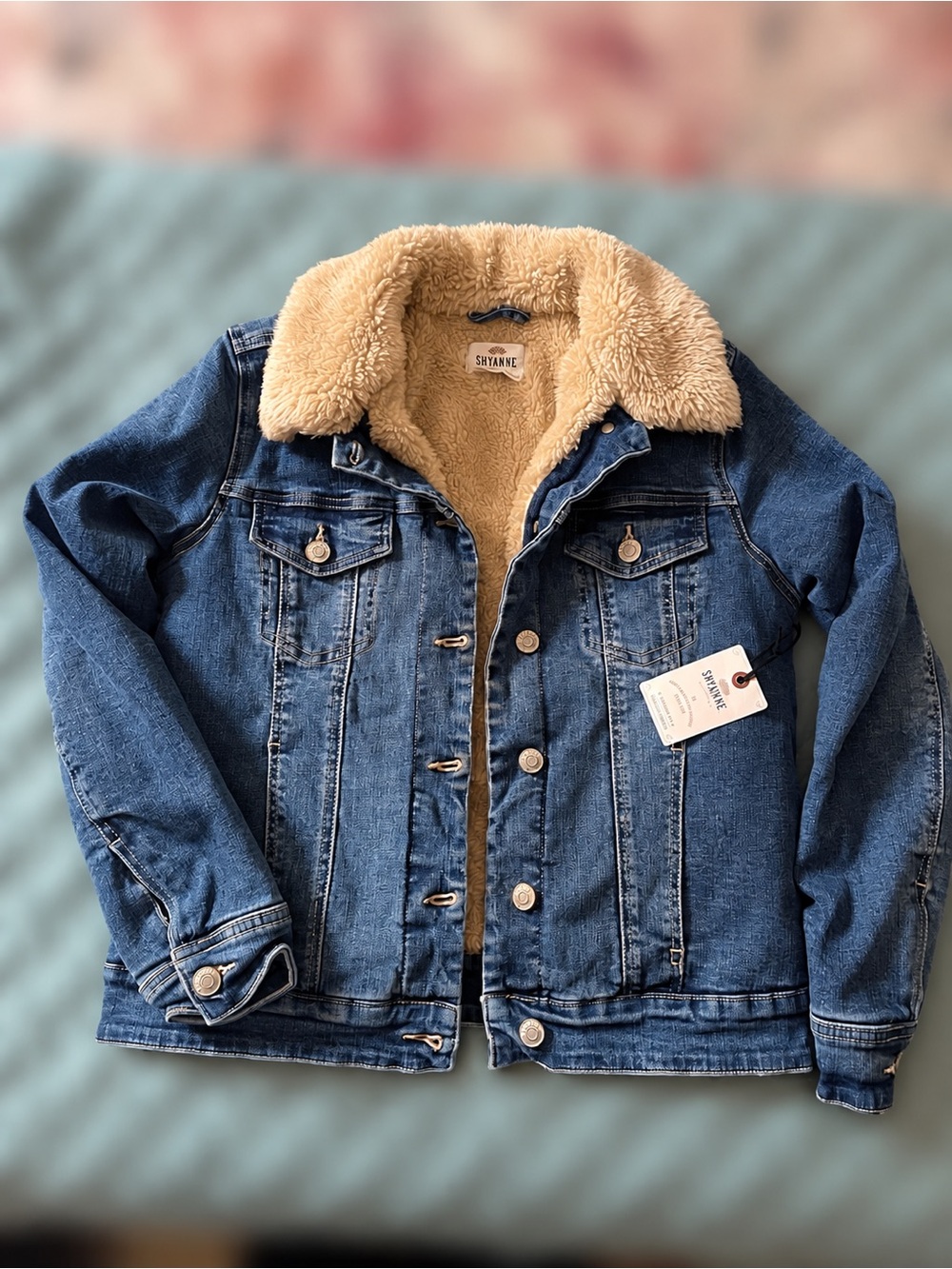 Shyanne Woman’s Denim Sherpa Jacket - Blue with Cream Lining